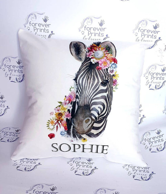 Zebra Floral Crown Cushion | Personalised Polyester Pillow
