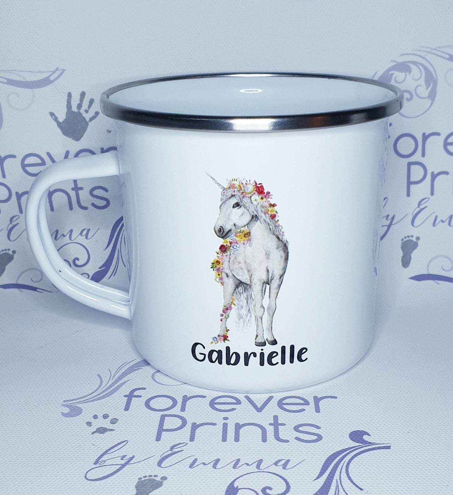 Personalised Unicorn Enamel Mug | Kid-Safe Metal 12oz