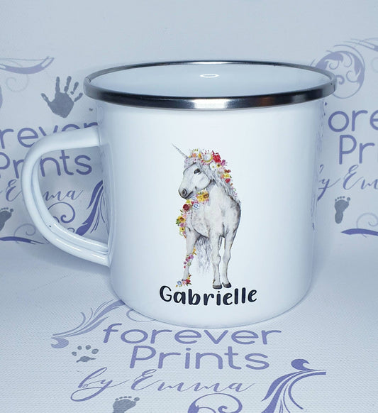 Personalised Unicorn Enamel Mug | Kid-Safe Metal 12oz