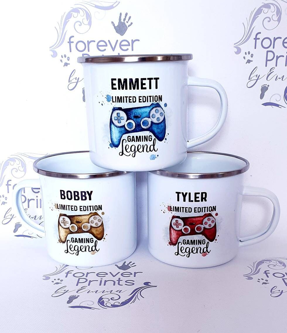 Personalised Gamer Enamel Mug, Rainbow Design