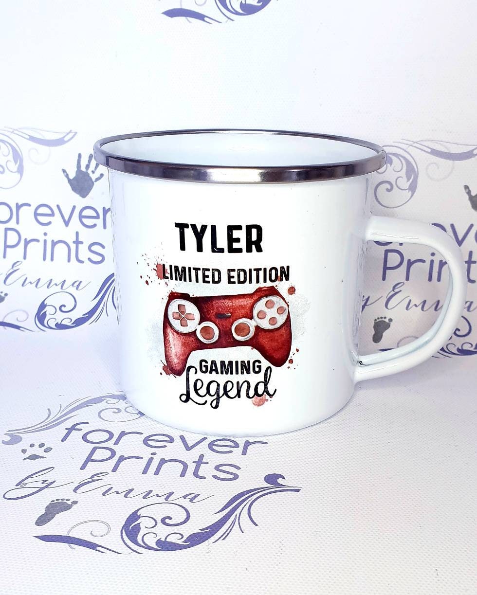 Personalised Gamer Enamel Mug, Rainbow Design