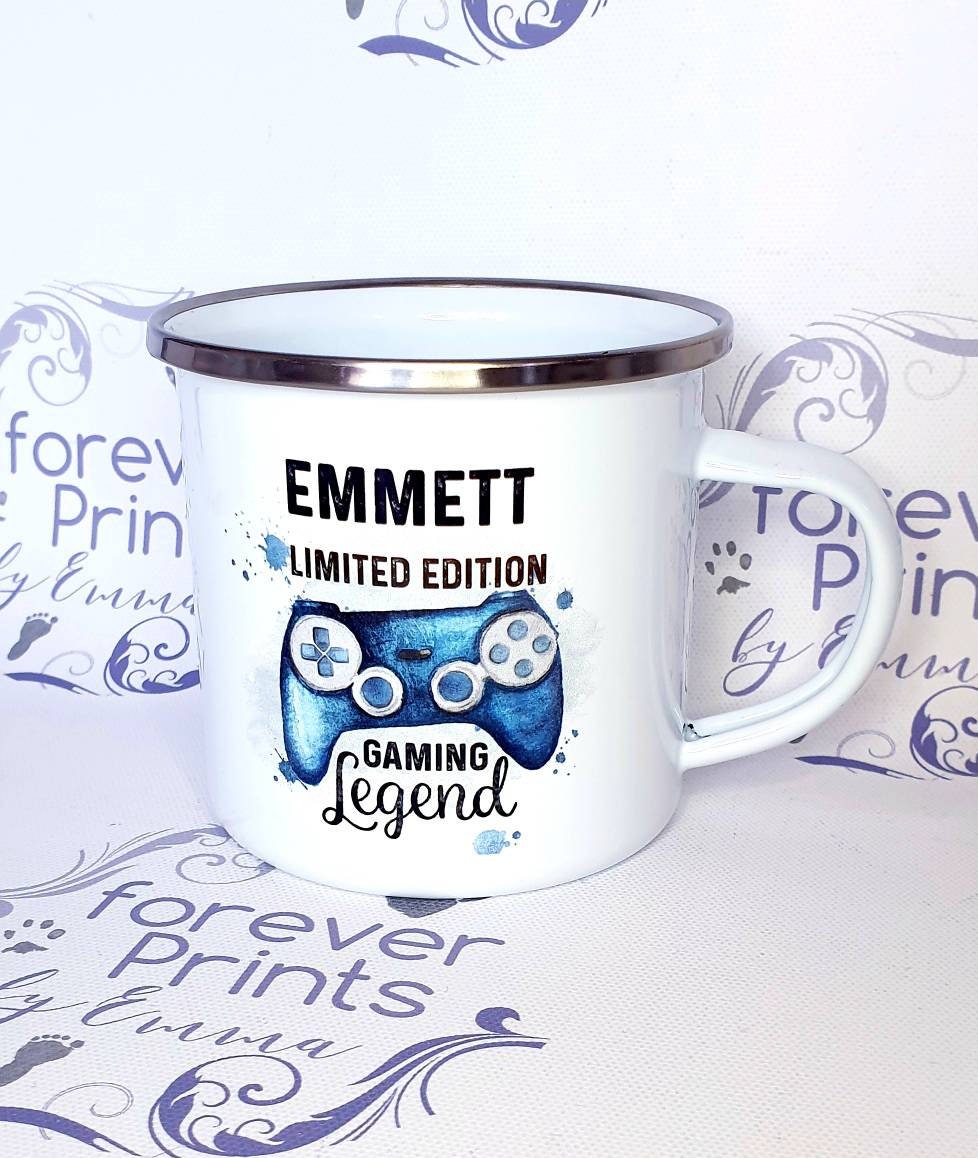 Personalised Gamer Enamel Mug, Rainbow Design