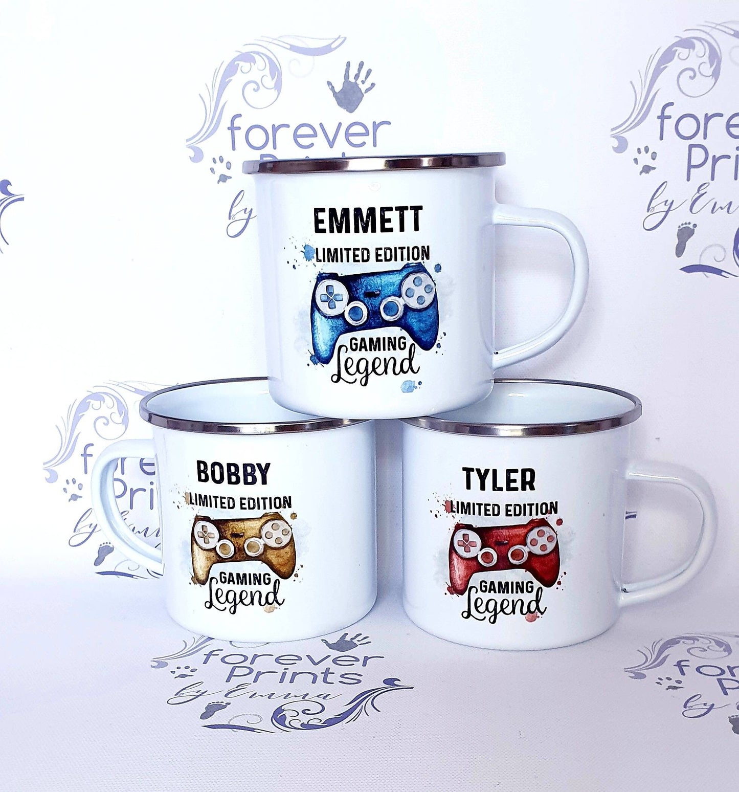 Personalised Gamer Enamel Mug, Rainbow Design
