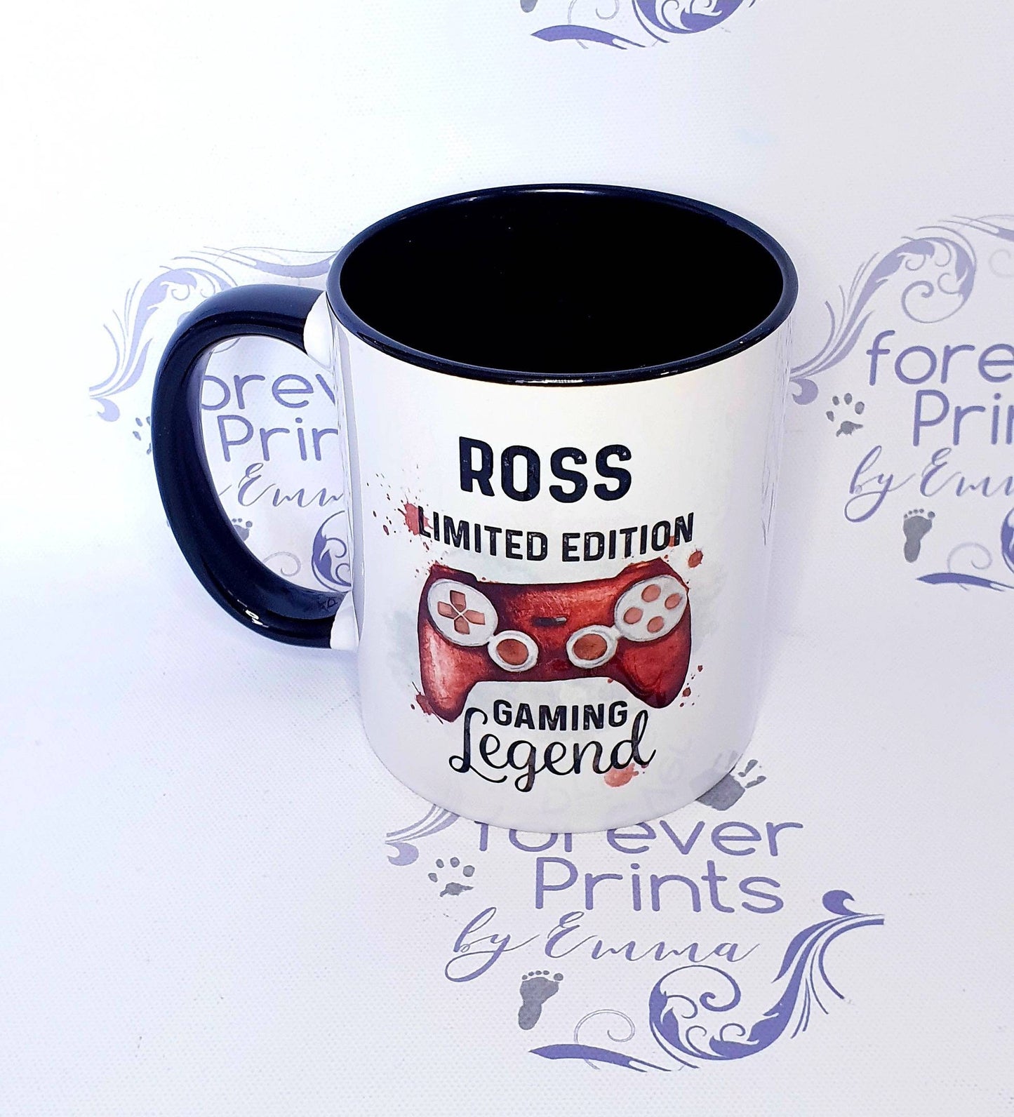 Personalised Gamer Mug, Gaming Legend Gift, Black Inner Handle