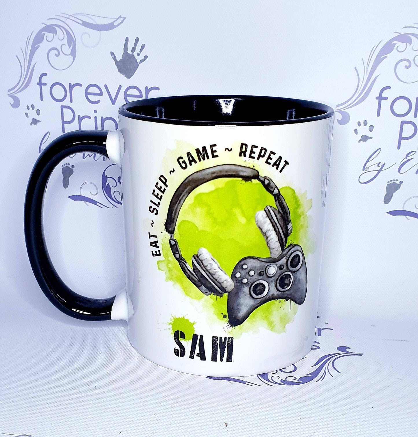 Personalised Gamer Mug, Eat Sleep Game Repeat, Boys Gaming Gift