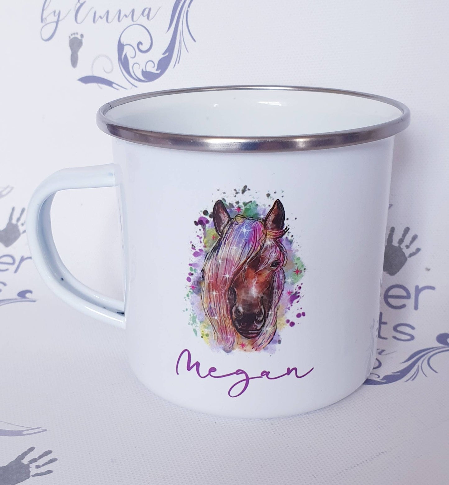 Personalised Horse Enamel Mug | Rainbow Design, Kid's Cup
