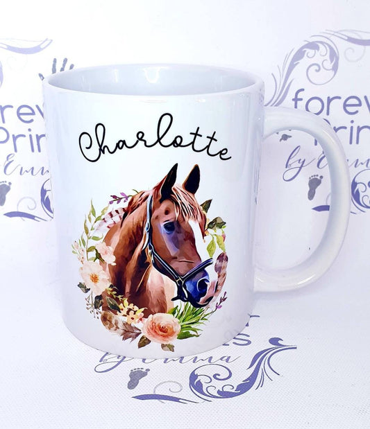 Personalised Horse Mug | Floral Equestrian Gift