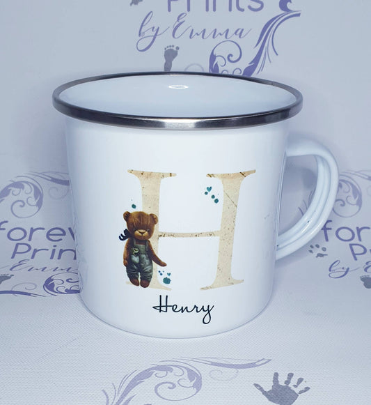 Personalised Teddy Bear Enamel Mug, Children's Gift