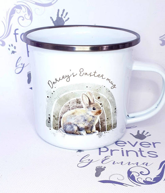 Personalised Easter Enamel Mug, Rainbow Bunny Gift
