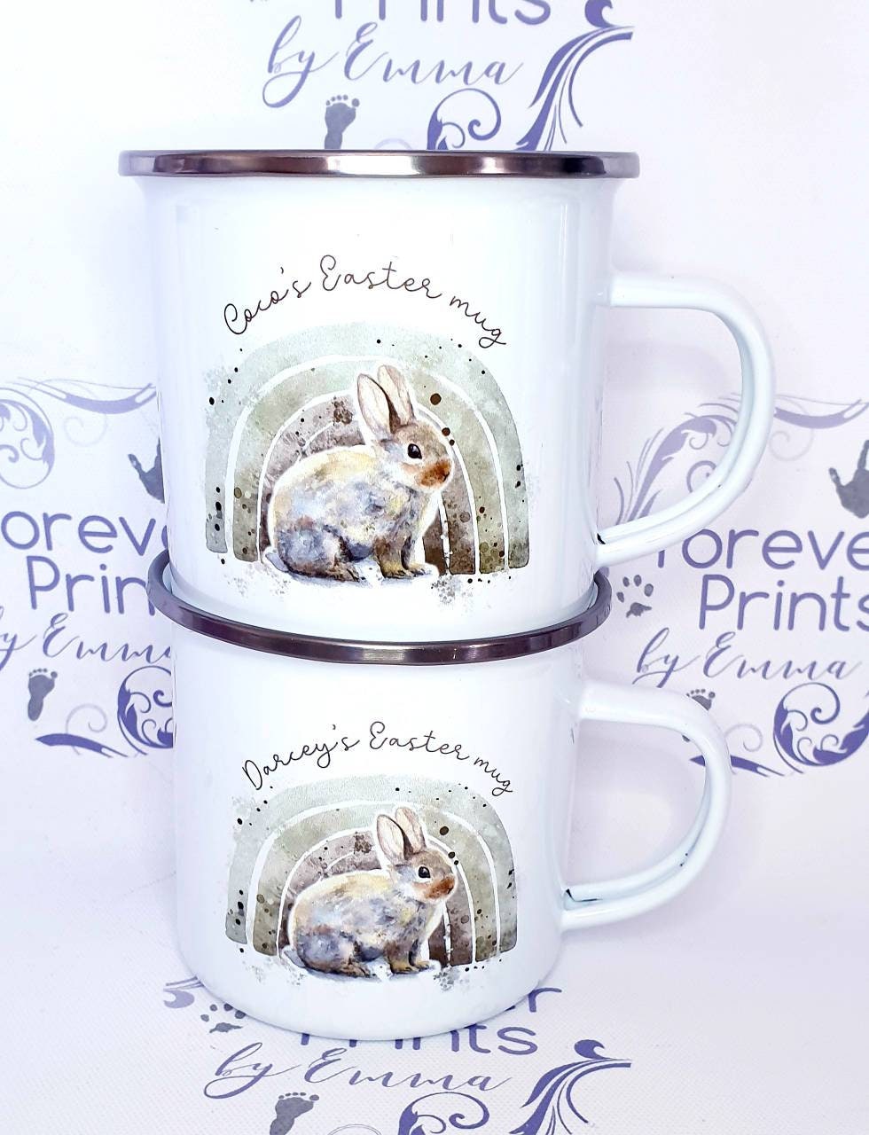 Personalised Easter Enamel Mug, Rainbow Bunny Gift