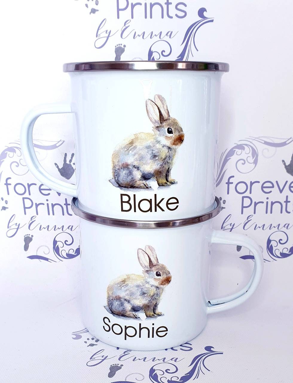 Personalised Easter Enamel Mug, Bunny Design