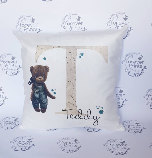 Personalised Teddy Bear Cushion | Boy Nursery Décor (40cm)