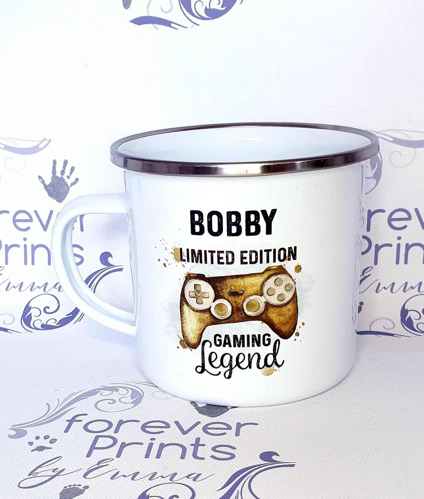 Personalised Gamer Enamel Mug, Rainbow Design