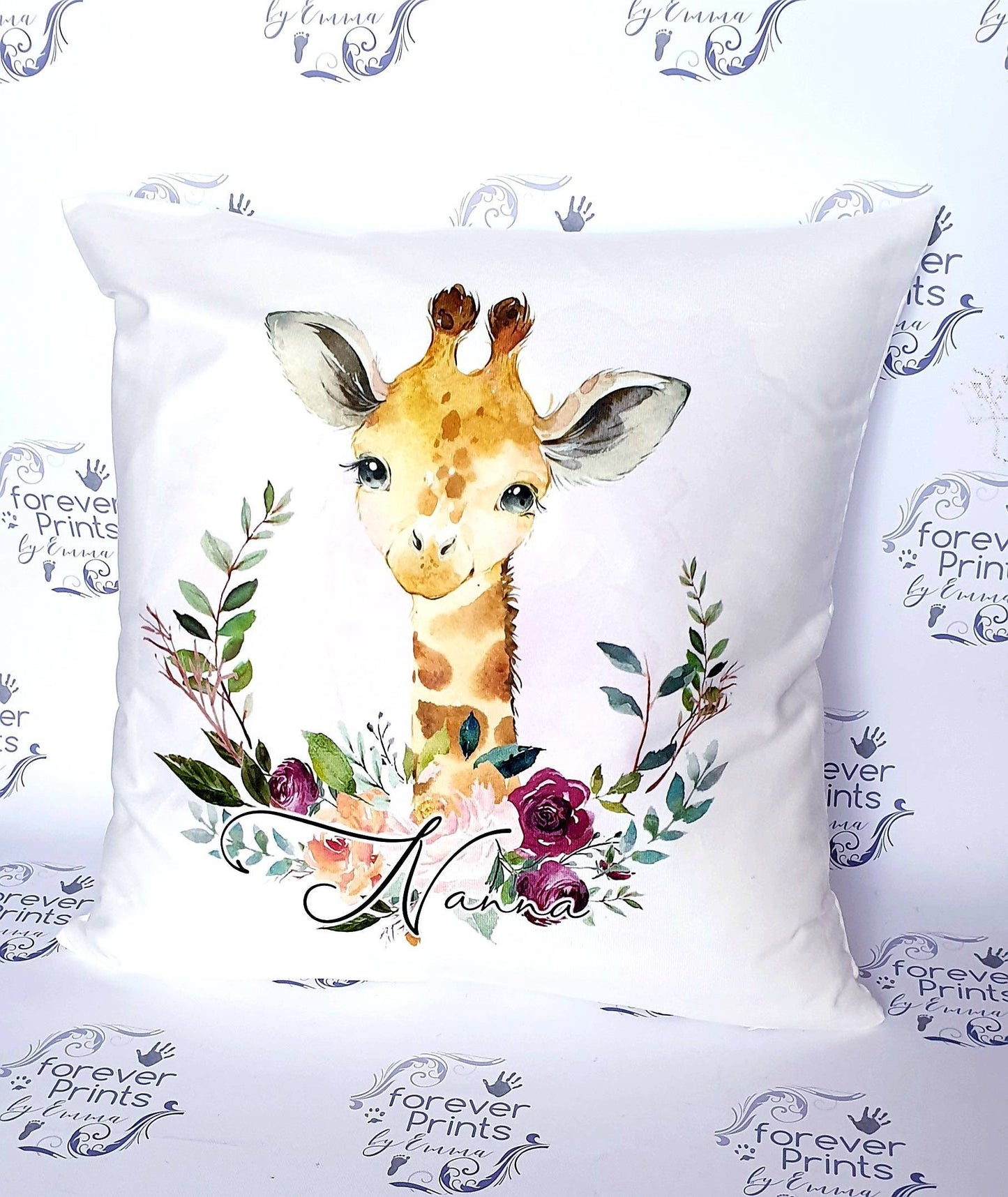Personalised Giraffe Cushion, Soft Polyester Pillow, Nursery Décor