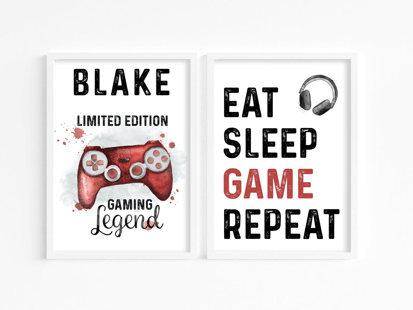 Personalised Gamer Prints, Boys Bedroom Wall Art, Set of 2