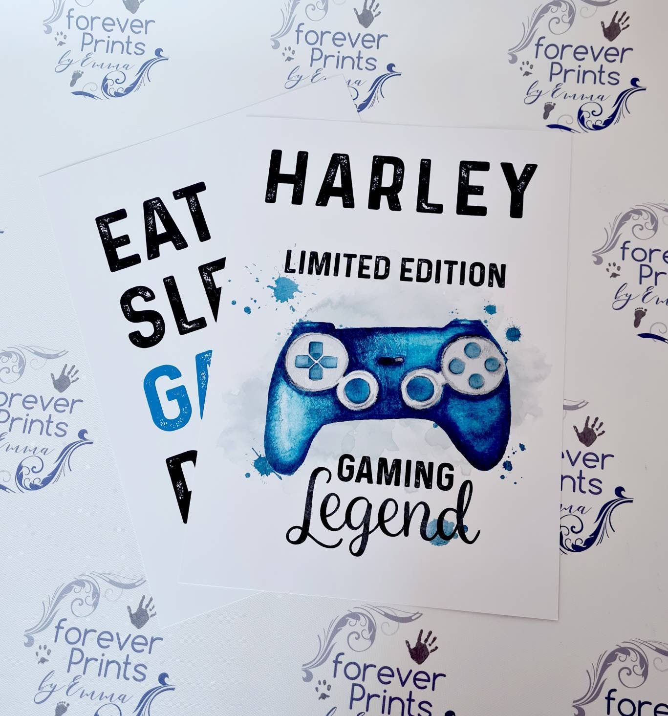 Personalised Gamer Prints, Boys Bedroom Wall Art, Set of 2