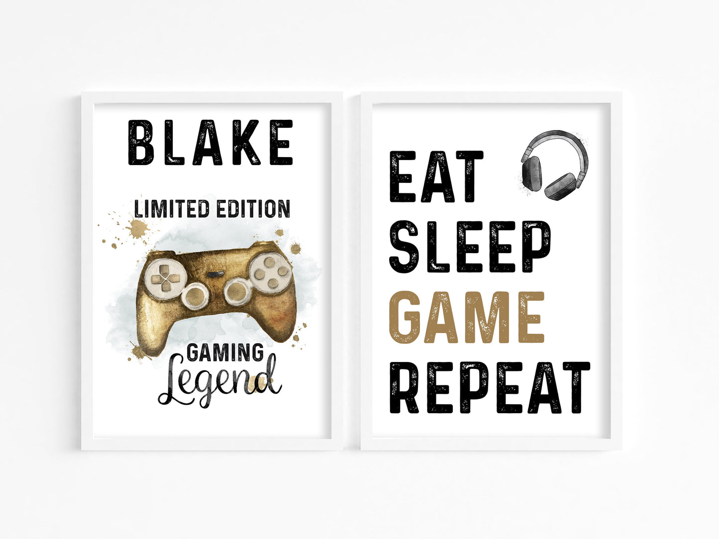 Personalised Gamer Prints, Boys Bedroom Wall Art, Set of 2