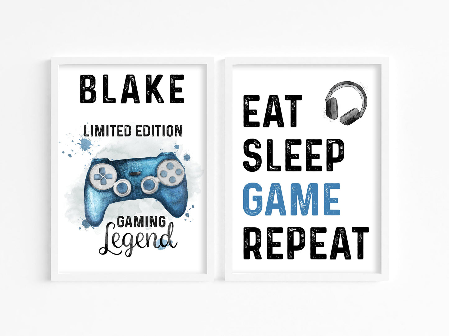 Personalised Gamer Prints, Boys Bedroom Wall Art, Set of 2