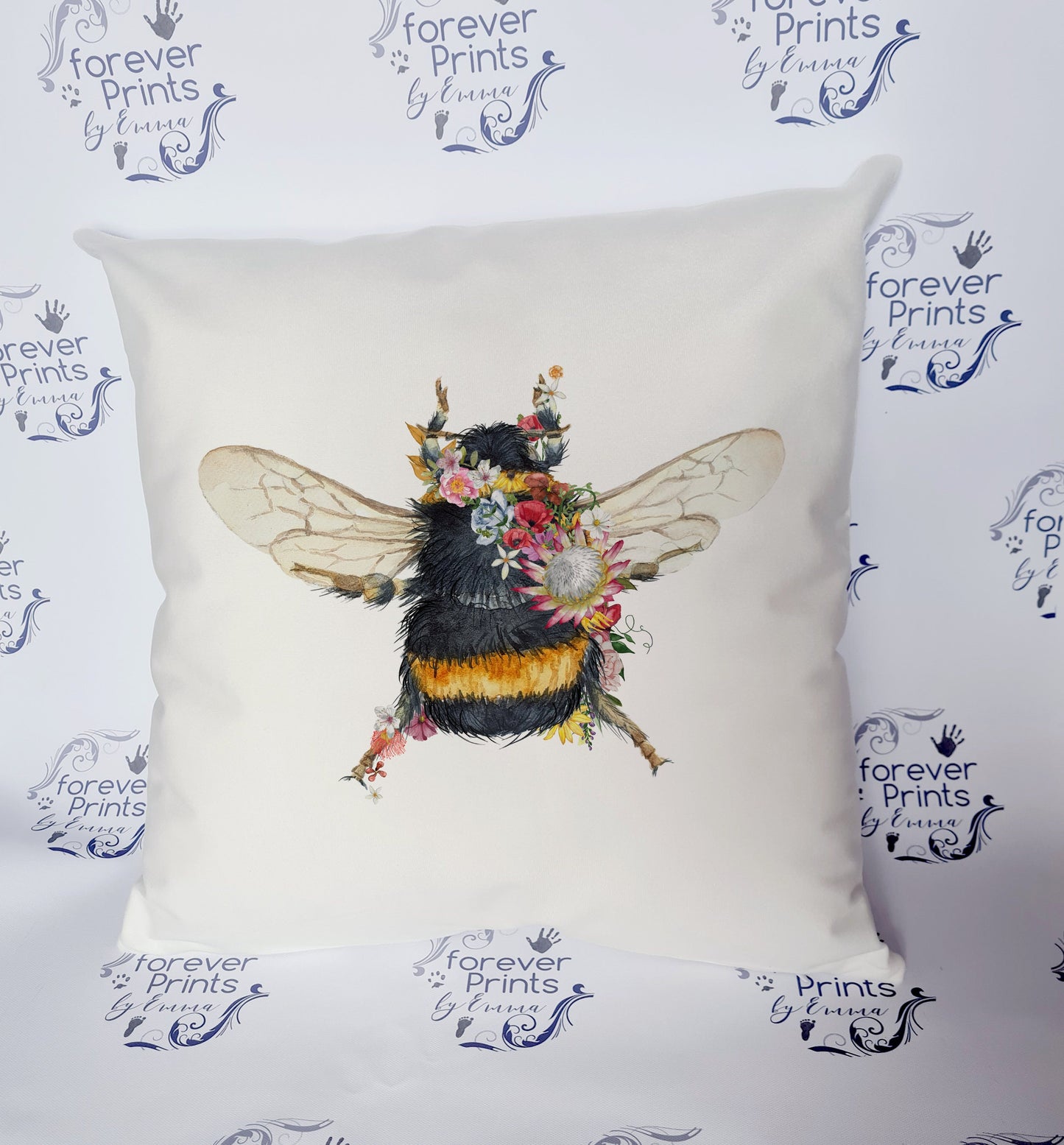 Personalised Bee Cushion, Floral Bee Pillow, Custom Name Gift