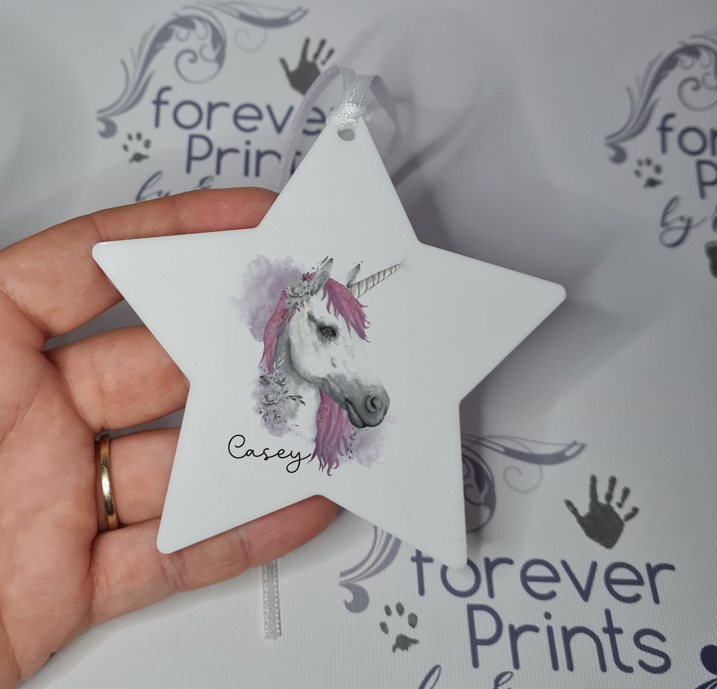 personalised unicorn hanging decoration,  unicorn gift