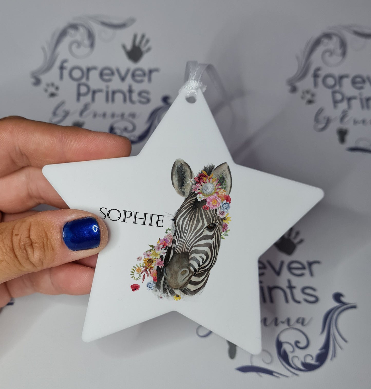personalised zebra hanging decoration,  zebra gift