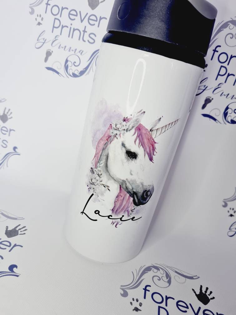 Personalised Unicorn Metal Water Bottle - School Sports Bottle