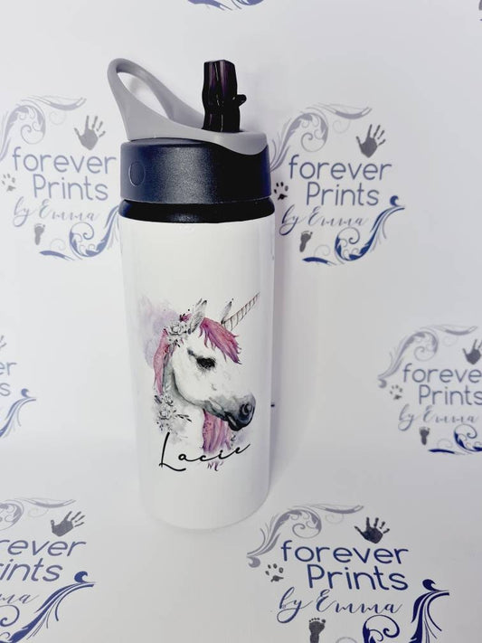 Personalised Unicorn Metal Water Bottle - School Sports Bottle