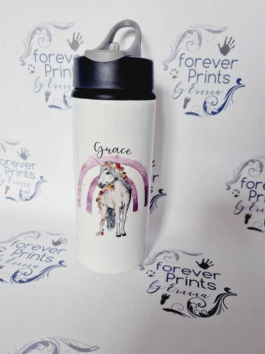 Personalised Unicorn Water Bottle – Integrated Straw Lid, School Sports Bottle