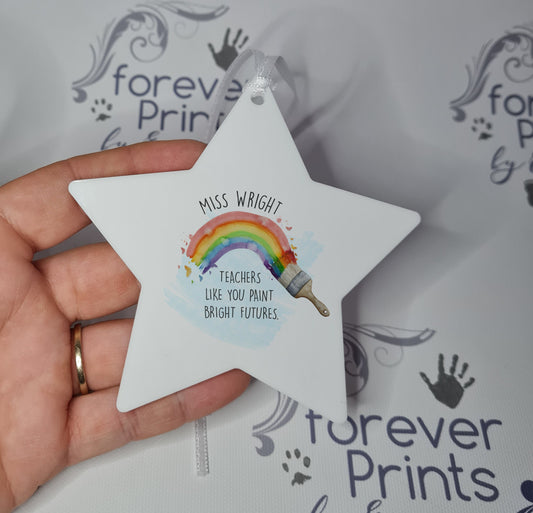 Teacher gift, thank you teacher hanging decoration, painted rainbow.