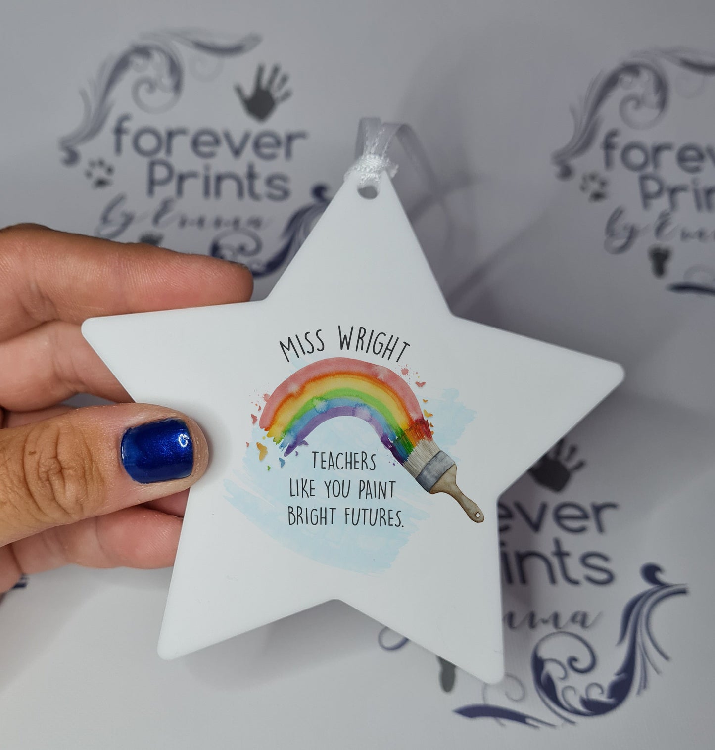 Teacher gift, thank you teacher hanging decoration, painted rainbow.