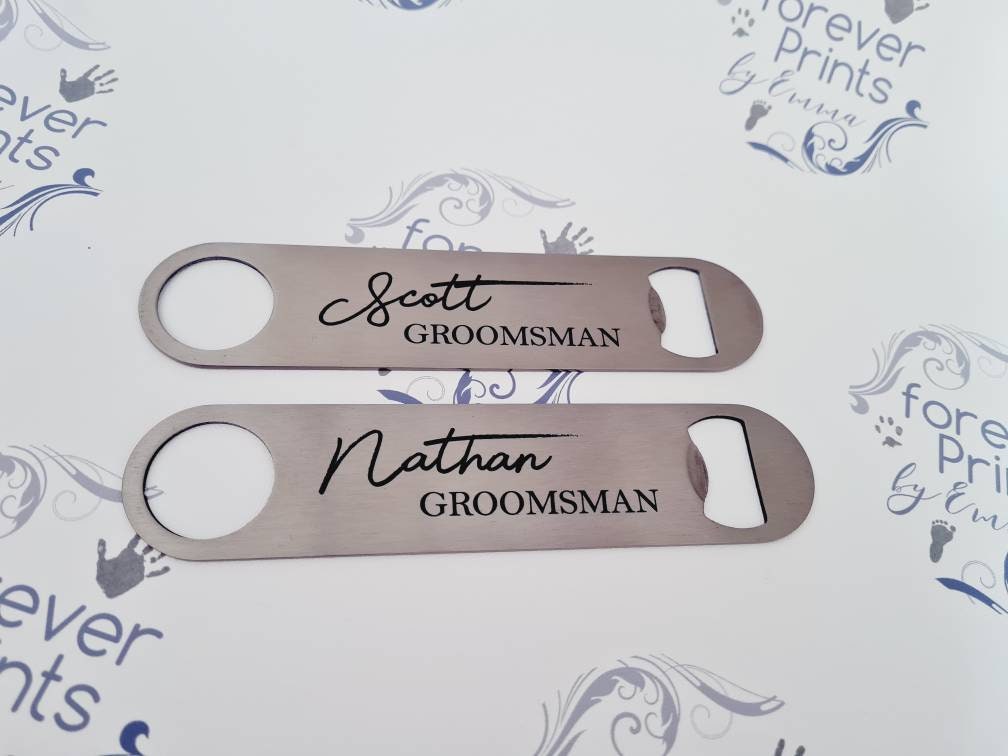 Personalised Groomsman Bottle Opener, Stainless Steel Bar Blade