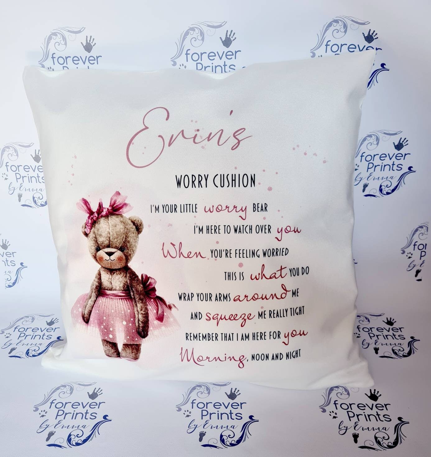 Personalised Teddy Worry Pillow, Kids Comfort Cushion