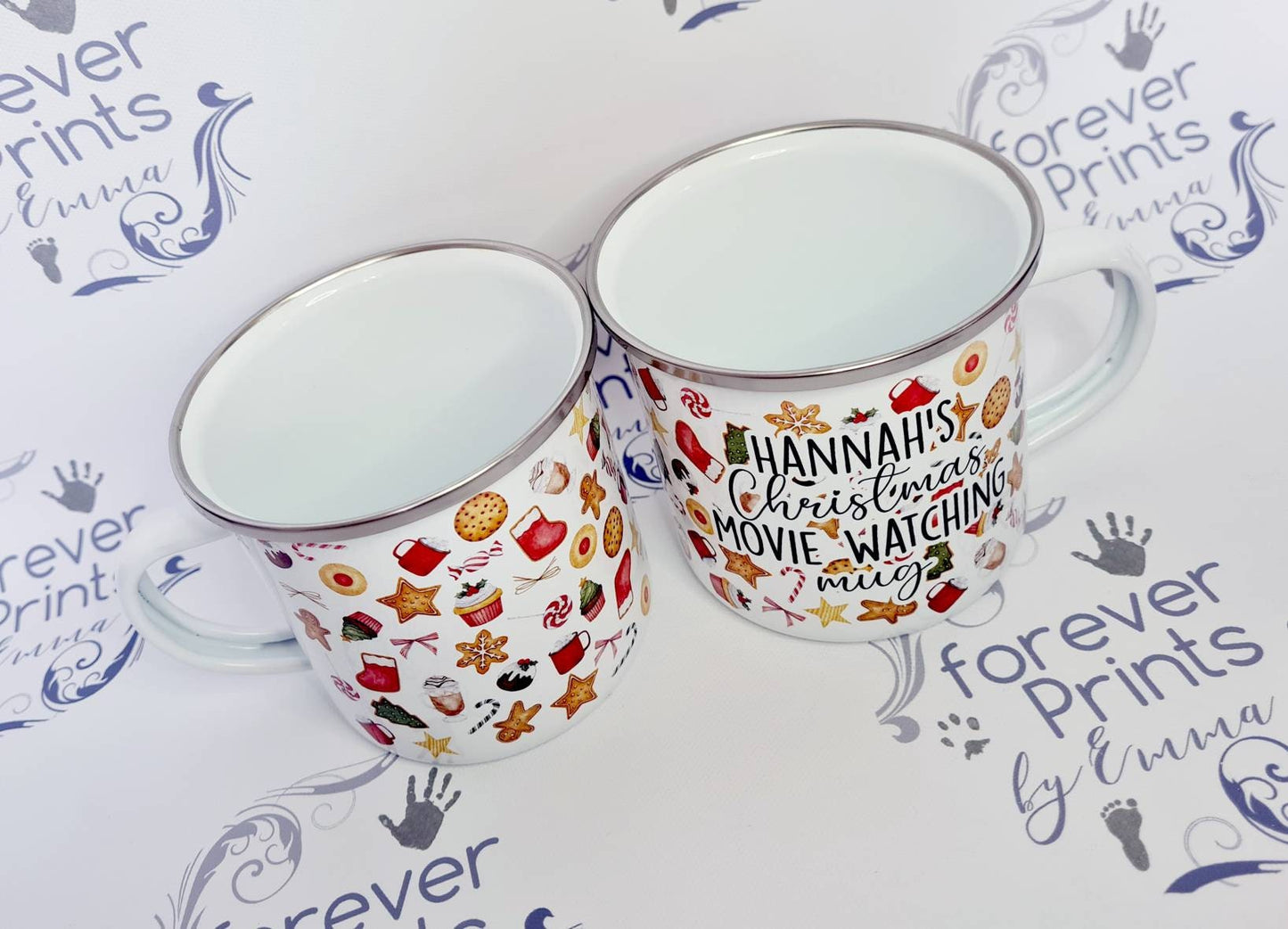 Personalised Christmas Movie Watching Enamel Mug, Festive Mug
