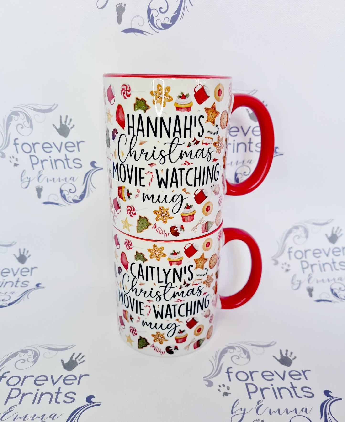 Personalised Christmas Movie Mug, Red Interior, Festive Mug