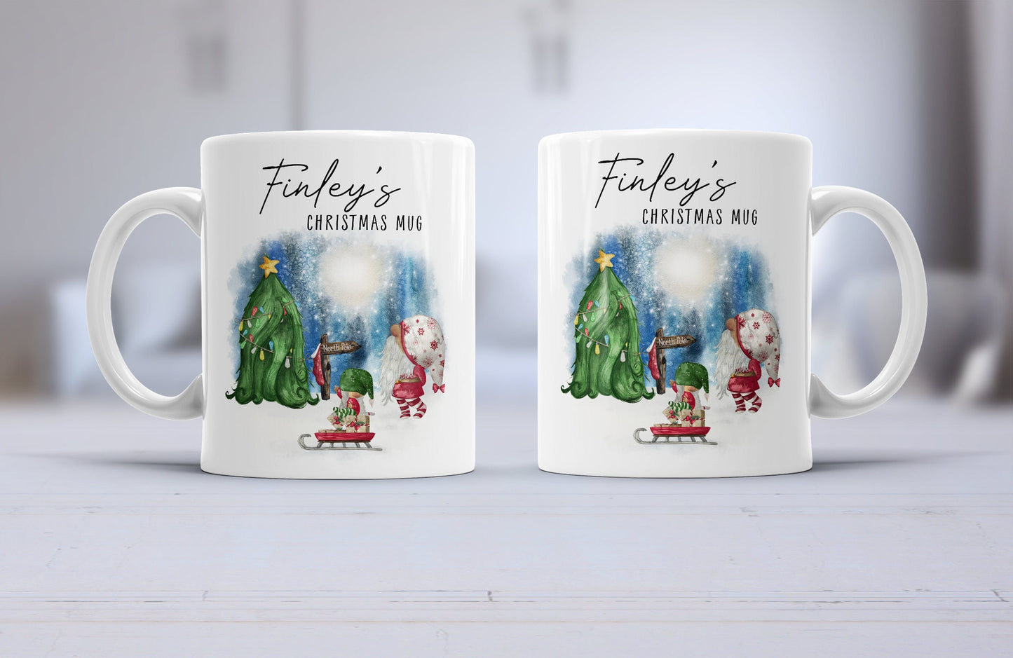 Personalised Christmas Mug, Elves and Reindeer, Childs Hot Chocolate Mug