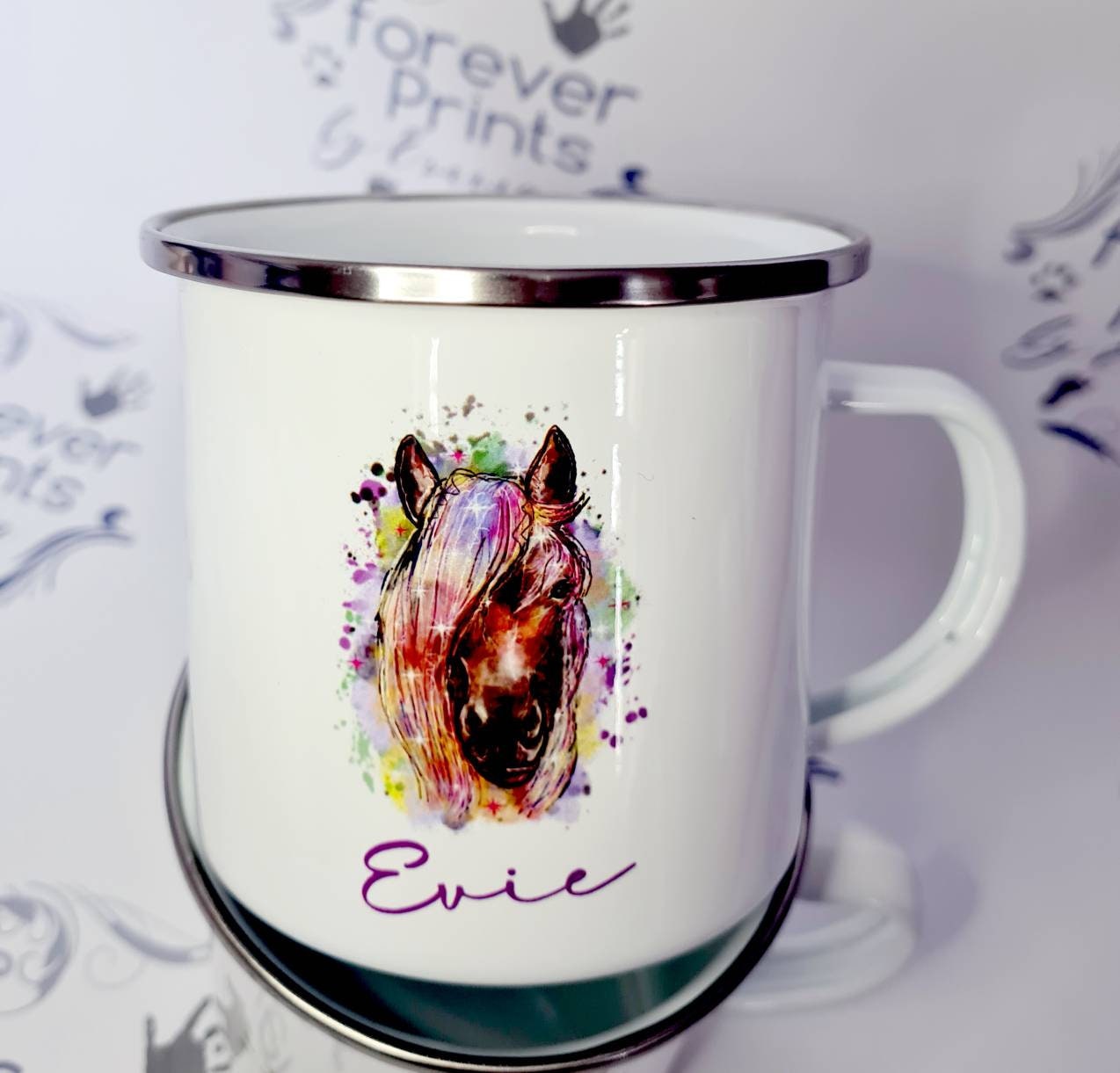 Personalised Horse Enamel Mug | Rainbow Design, Kid's Cup