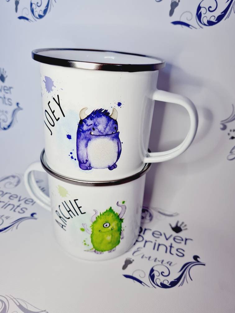 Personalised Kids Enamel Mug | Monster Design, Children's Gift