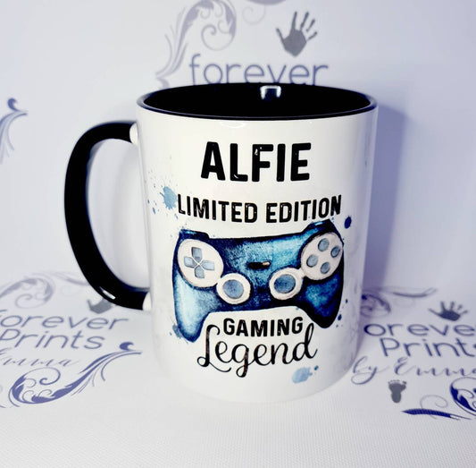 Personalised Gamer Mug, Gaming Legend, Black Inner
