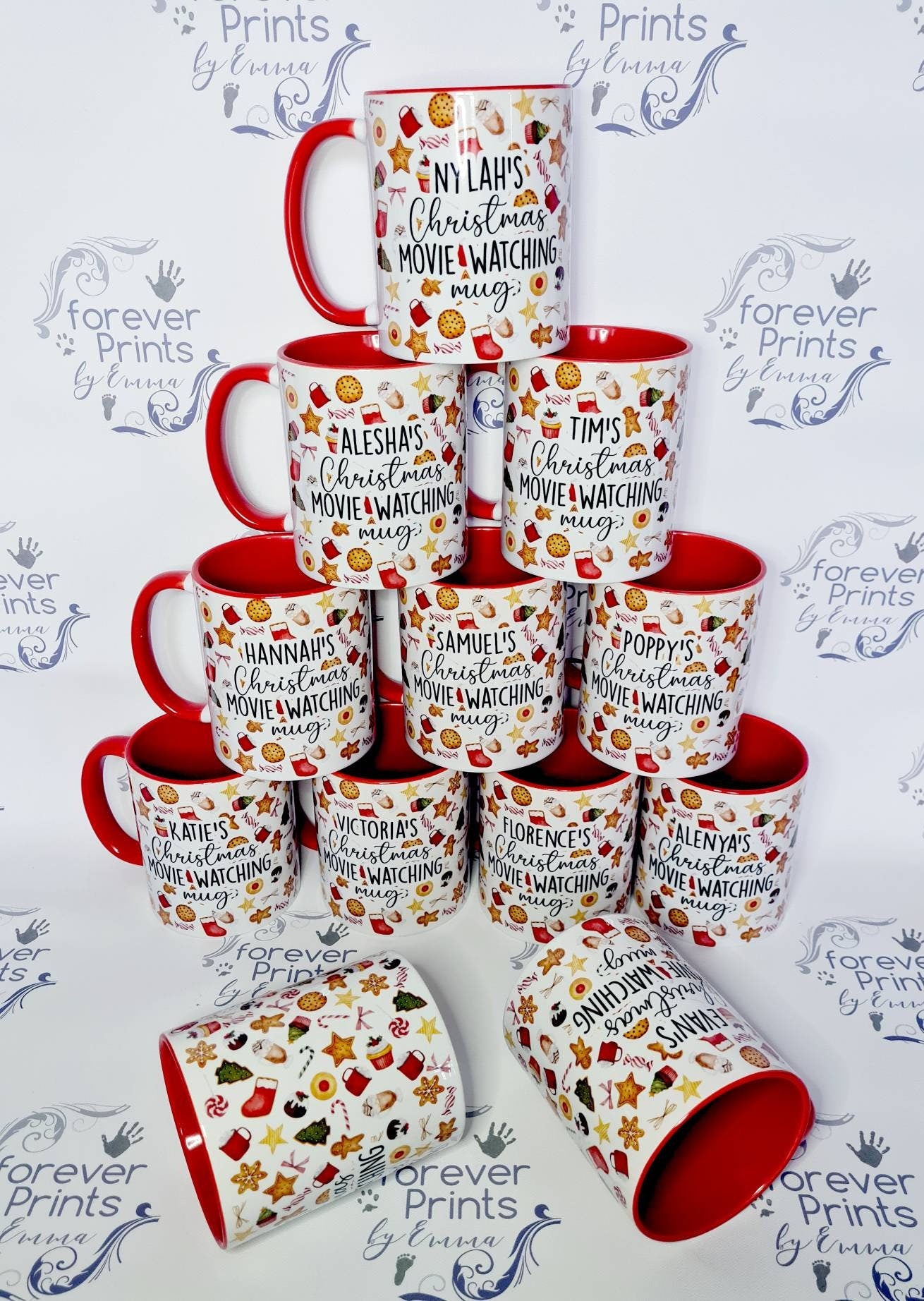 Personalised Christmas Movie Mug, Red Interior, Festive Mug