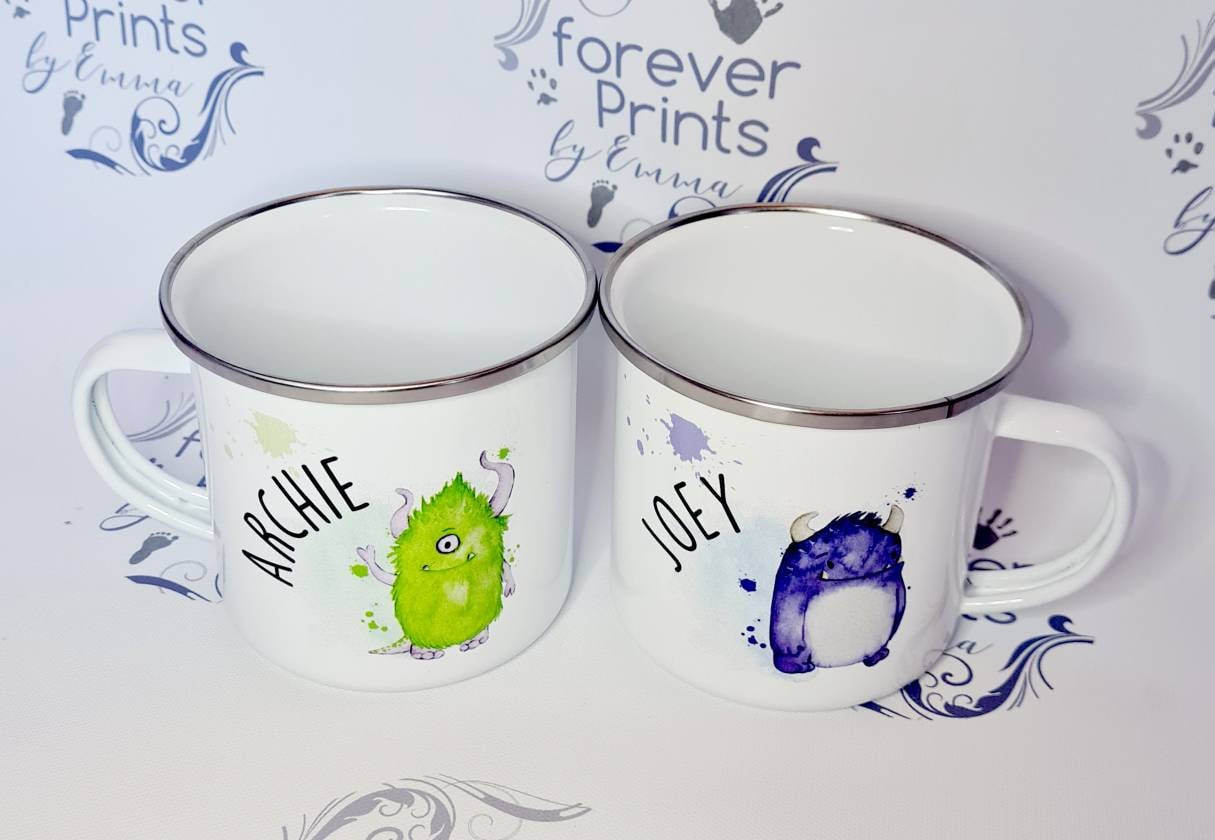 Personalised Kids Enamel Mug | Monster Design, Children's Gift