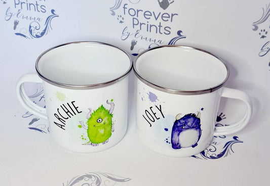 Personalised Kids Enamel Mug | Monster Design, Children's Gift