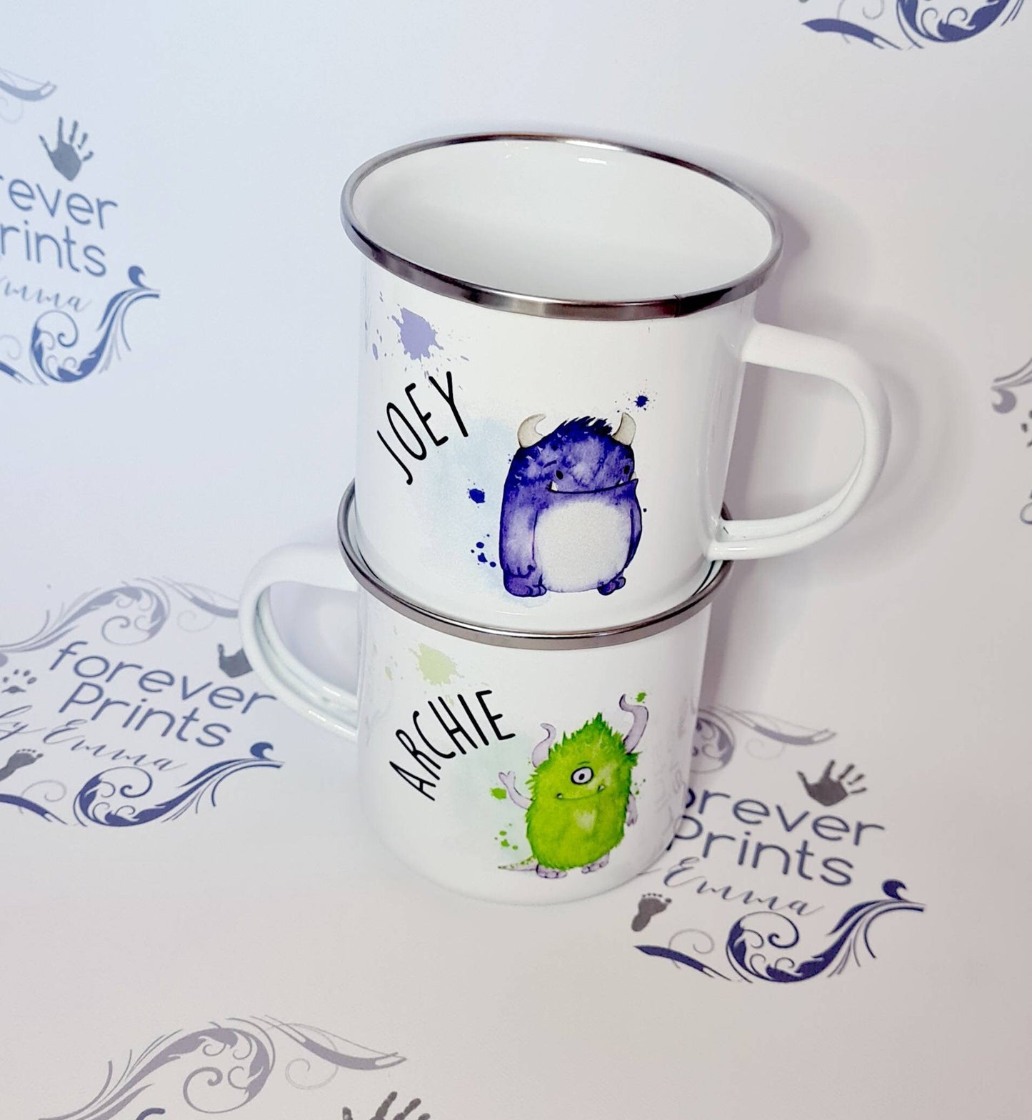 Personalised Kids Enamel Mug | Monster Design, Children's Gift