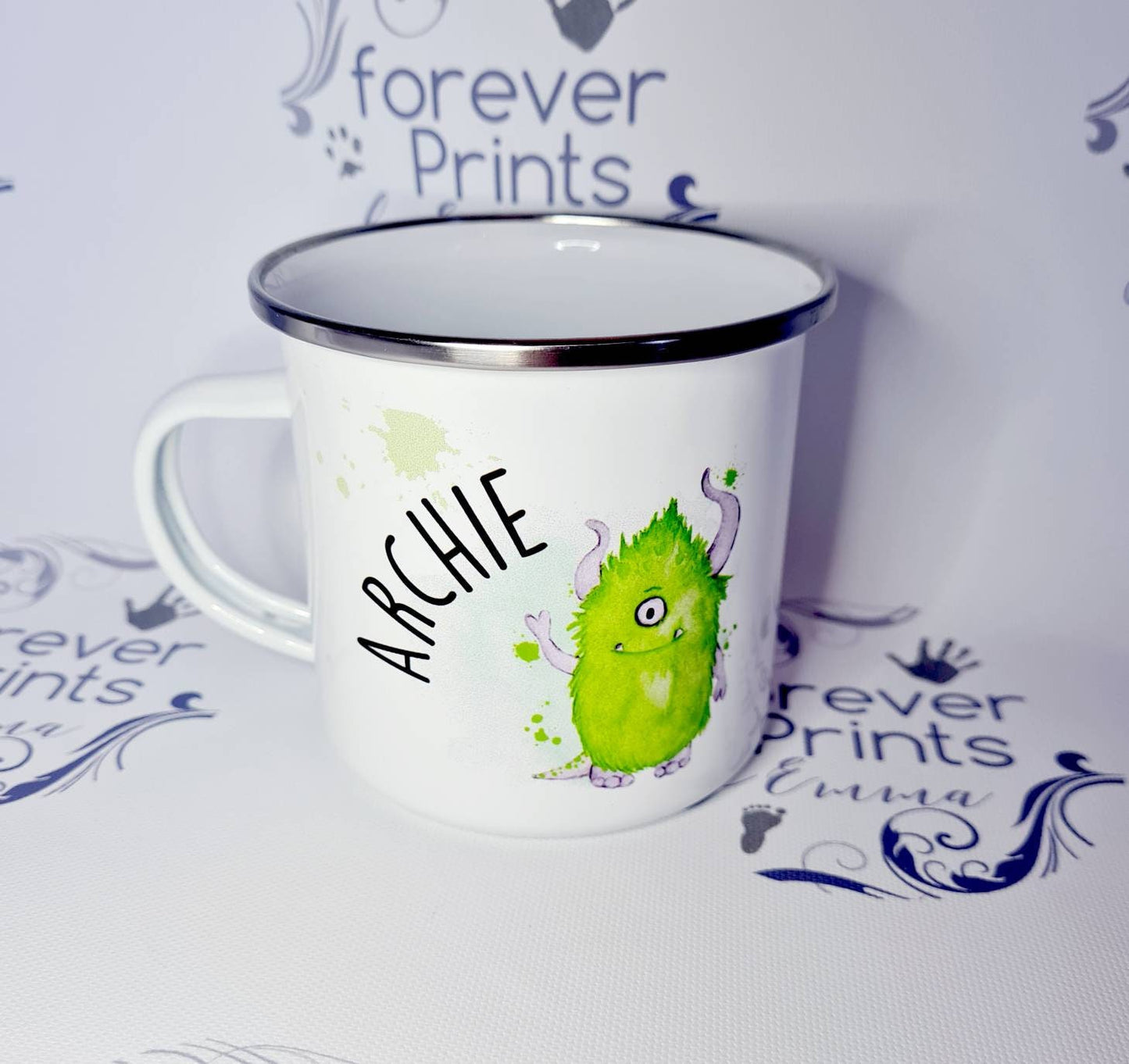 Personalised Kids Enamel Mug | Monster Design, Children's Gift