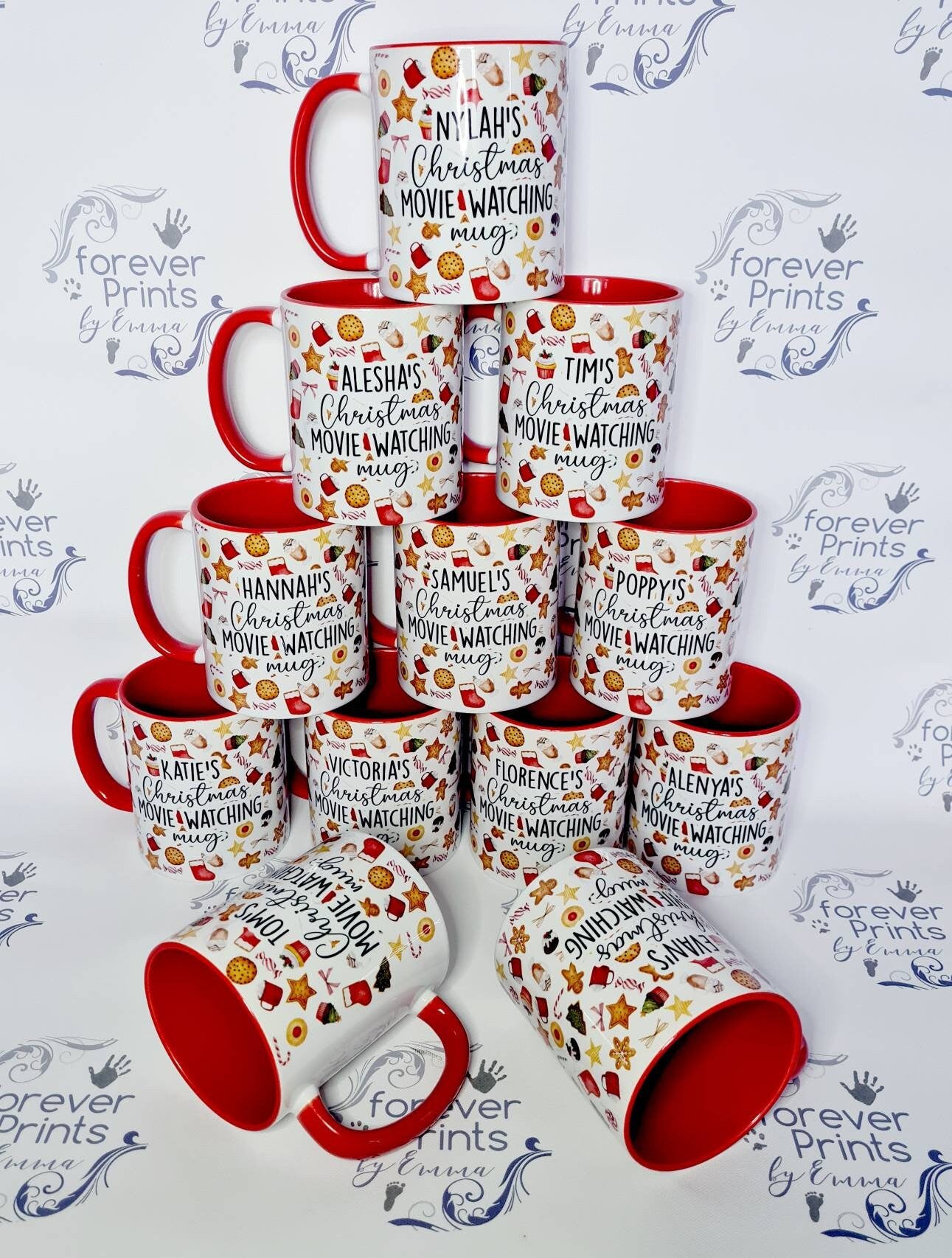 Personalised Christmas Movie Mug, Red Interior, Festive Mug