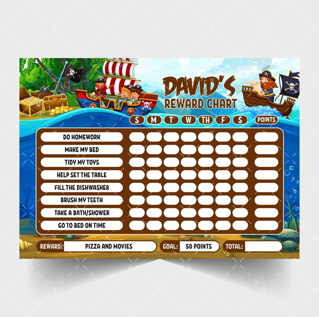 Personalised Reward Chart, Kids Chore Chart, Editable