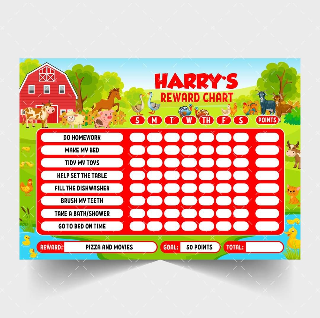 Personalised Reward Chart, Kids Chore Chart, Editable