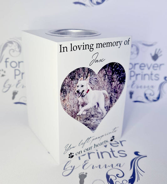 Personalised Pet Memorial Candle, Wooden Photo Tealight Holder