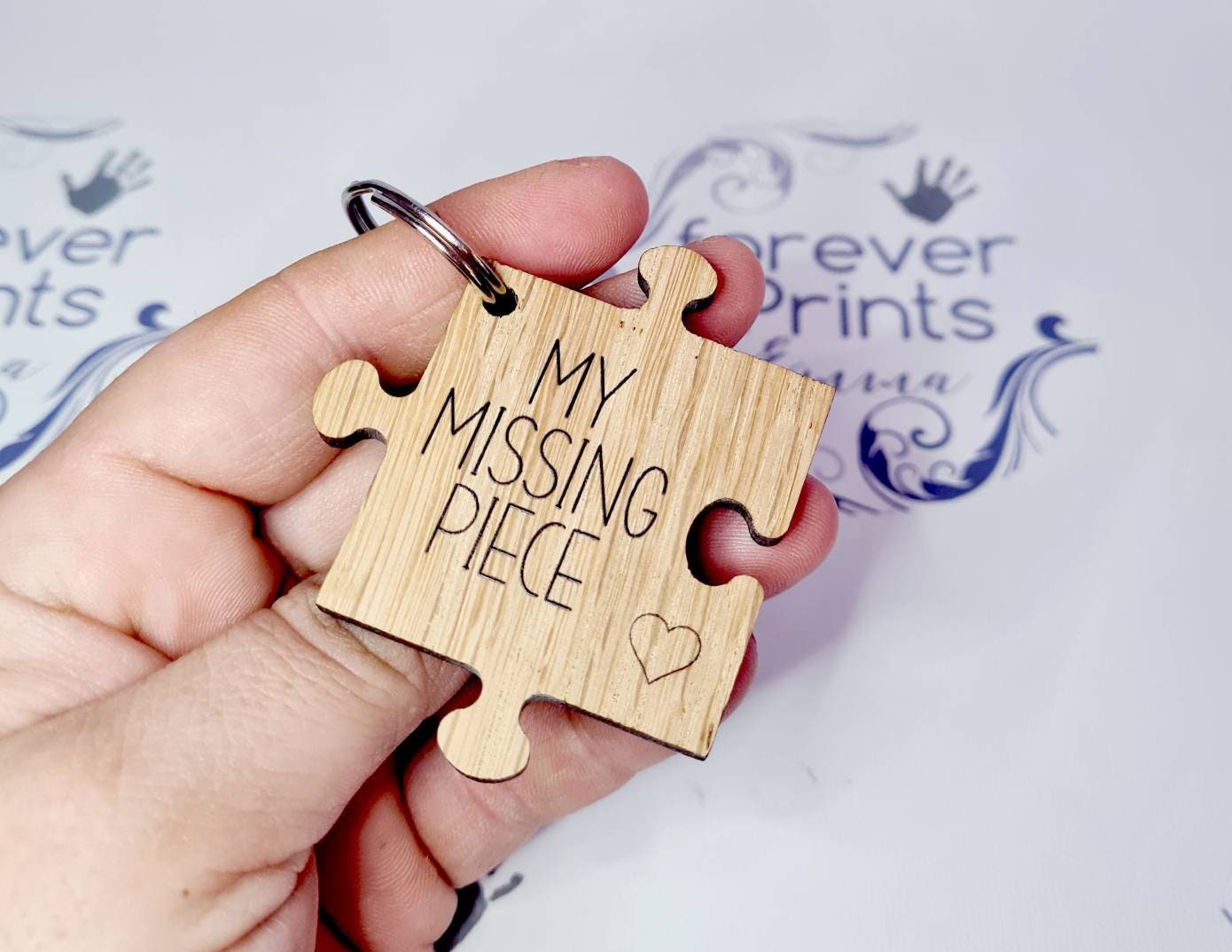 My Missing Piece Oak Keyring, Loved One Gift