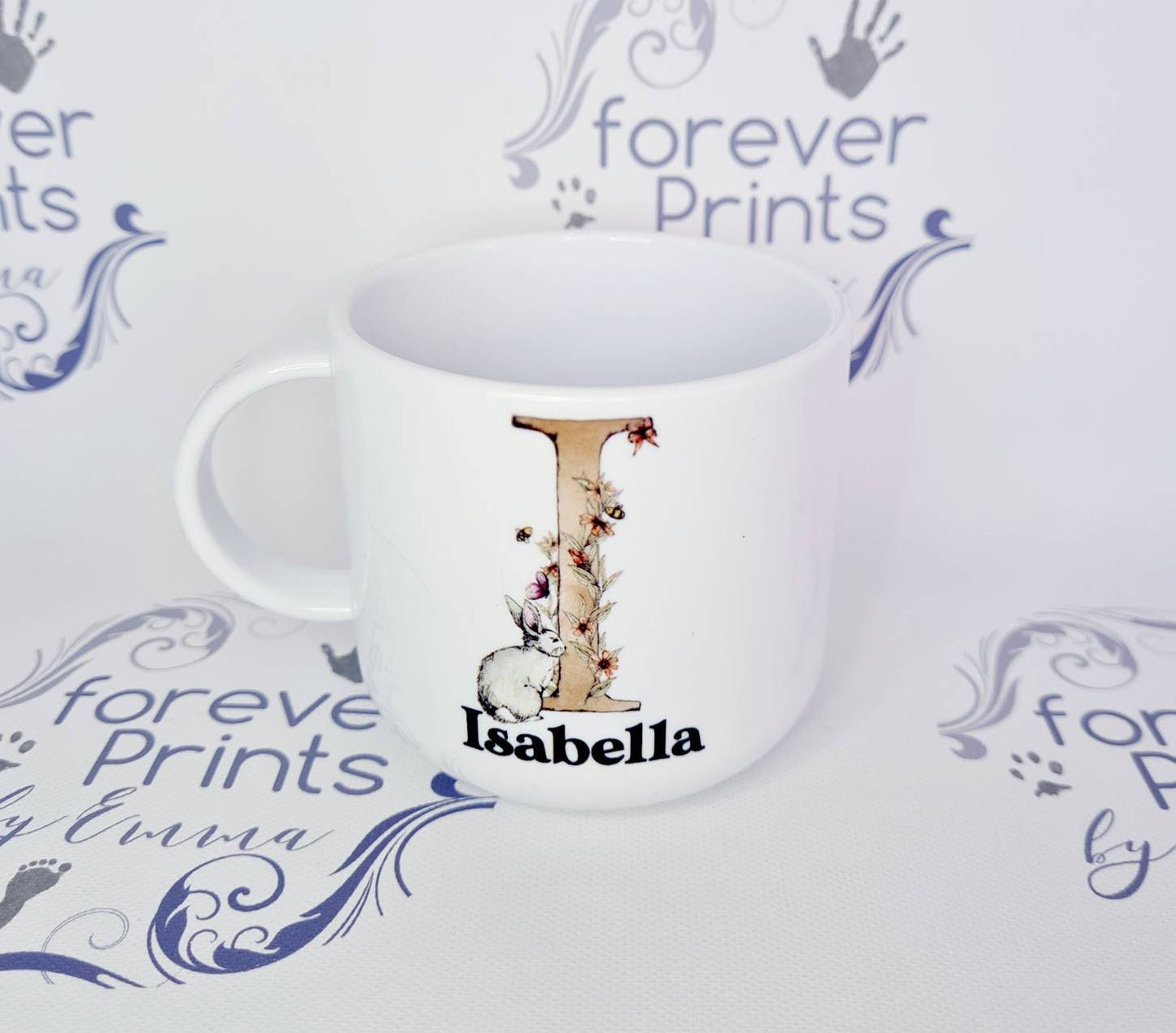 Personalised Rabbit Letter Mug, Unbreakable Polymer Child's bunny Mug