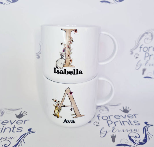 Personalised Rabbit Letter Mug, Unbreakable Polymer Child's bunny Mug